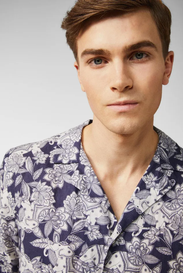 Van Laack Linen Shirts Men Boxy Linen Shirt With Elephant Desert Print Blue Van Laack Linen Shirts Men Boxy Linen Shirt With Elephant Desert Print Blue
