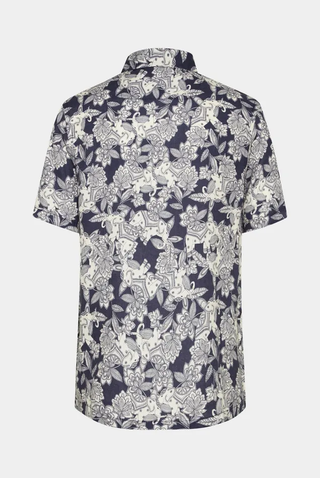 Van Laack Linen Shirts Men Boxy Linen Shirt With Elephant Desert Print Blue Van Laack Linen Shirts Men Boxy Linen Shirt With Elephant Desert Print Blue
