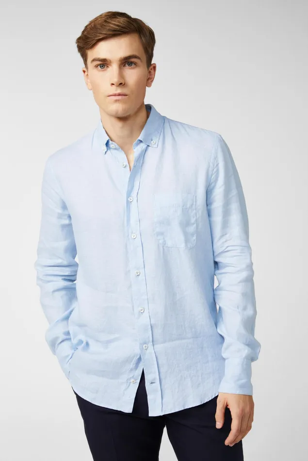 Van Laack Linen Shirts Men Linen Shirt With A Buttondown Collar Blue
