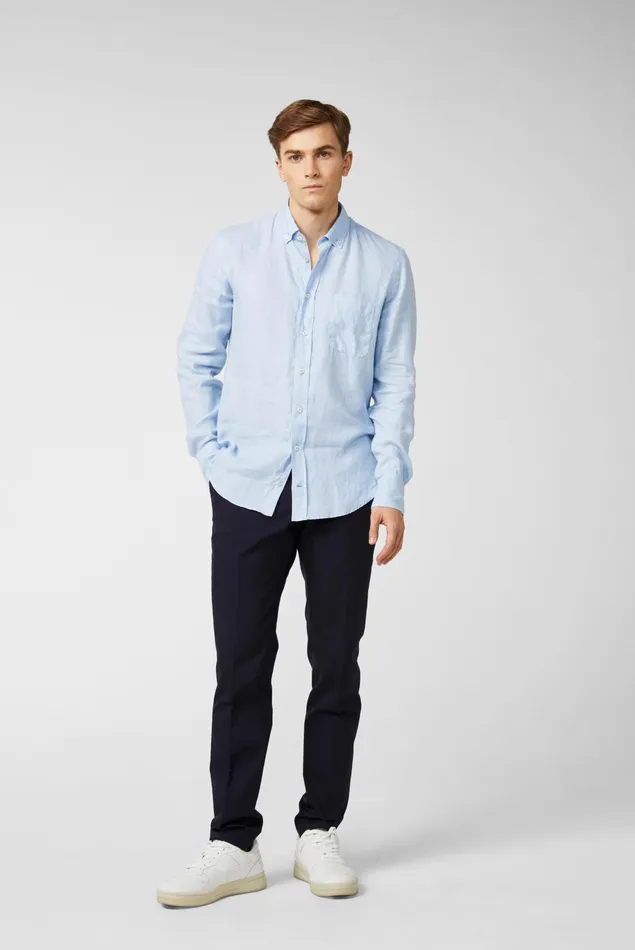 Van Laack Linen Shirts Men Linen Shirt With A Buttondown Collar Blue Van Laack Linen Shirts Men Linen Shirt With A Buttondown Collar Blue