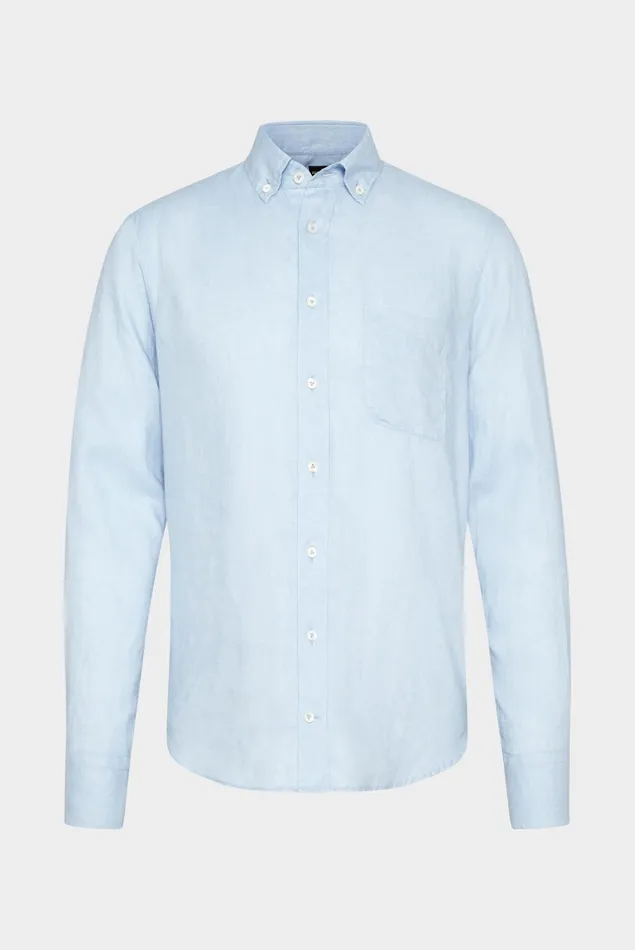 Van Laack Linen Shirts Men Linen Shirt With A Buttondown Collar Blue Van Laack Linen Shirts Men Linen Shirt With A Buttondown Collar Blue