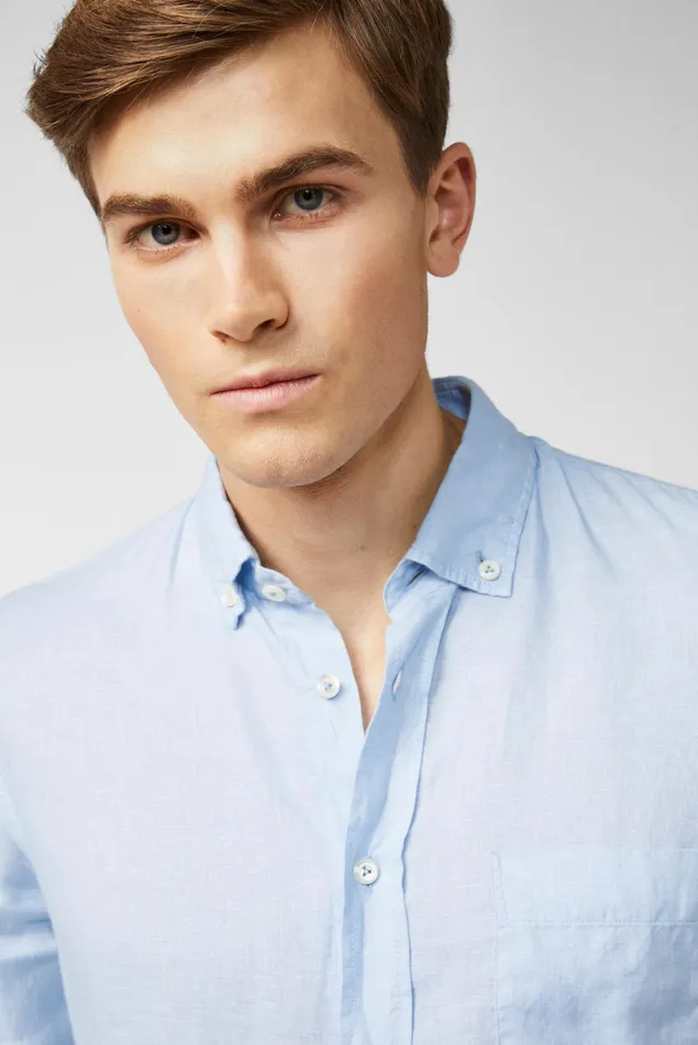 Van Laack Linen Shirts Men Linen Shirt With A Buttondown Collar Blue Van Laack Linen Shirts Men Linen Shirt With A Buttondown Collar Blue