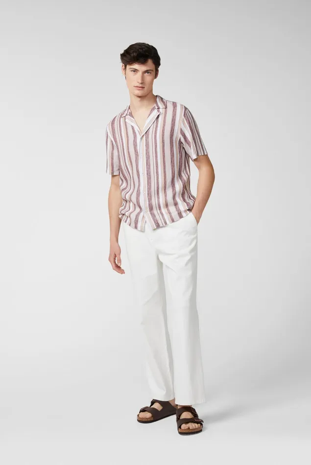 Van Laack Linen Shirts Men Multicolored Striped Shortsleeved Shirt In Beige Van Laack Linen Shirts Men Multicolored Striped Shortsleeved Shirt In Beige