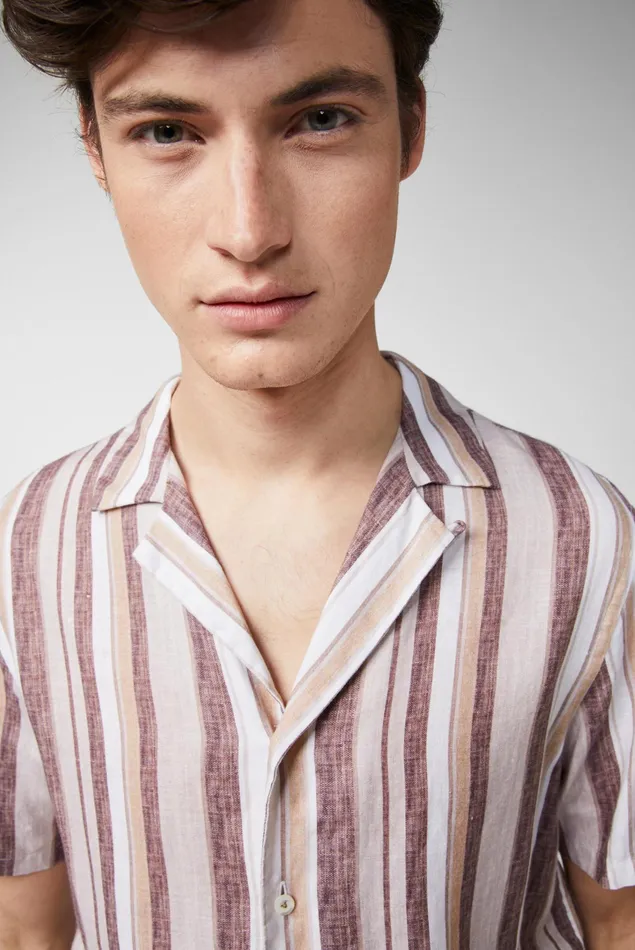 Van Laack Linen Shirts Men Multicolored Striped Shortsleeved Shirt In Beige Van Laack Linen Shirts Men Multicolored Striped Shortsleeved Shirt In Beige