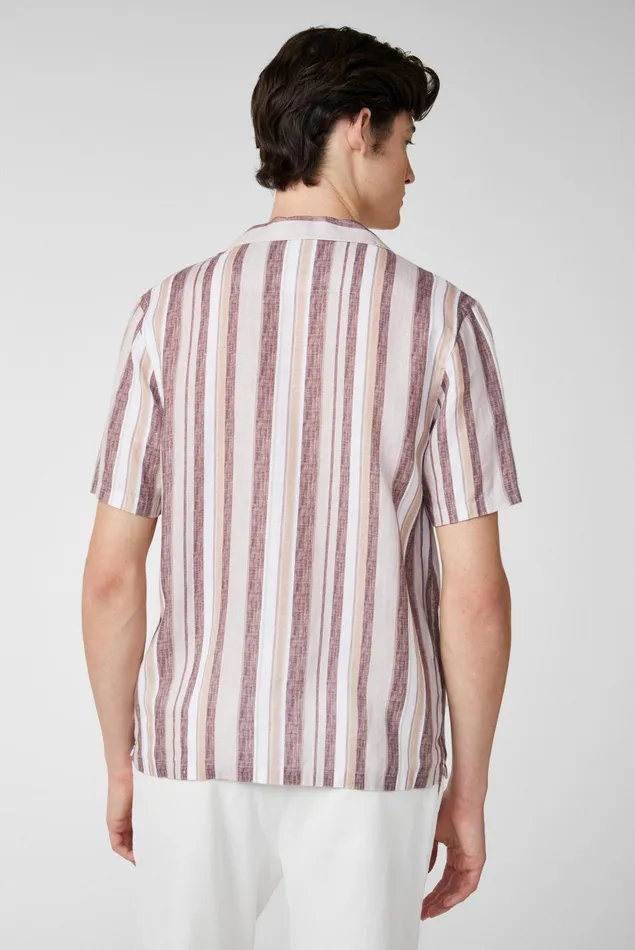 Van Laack Linen Shirts Men Multicolored Striped Shortsleeved Shirt In Beige Van Laack Linen Shirts Men Multicolored Striped Shortsleeved Shirt In Beige