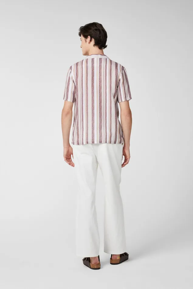 Van Laack Linen Shirts Men Multicolored Striped Shortsleeved Shirt In Beige Van Laack Linen Shirts Men Multicolored Striped Shortsleeved Shirt In Beige