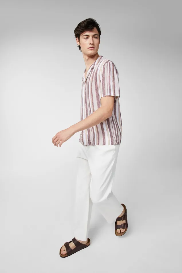 Van Laack Linen Shirts Men Multicolored Striped Shortsleeved Shirt In Beige Van Laack Linen Shirts Men Multicolored Striped Shortsleeved Shirt In Beige