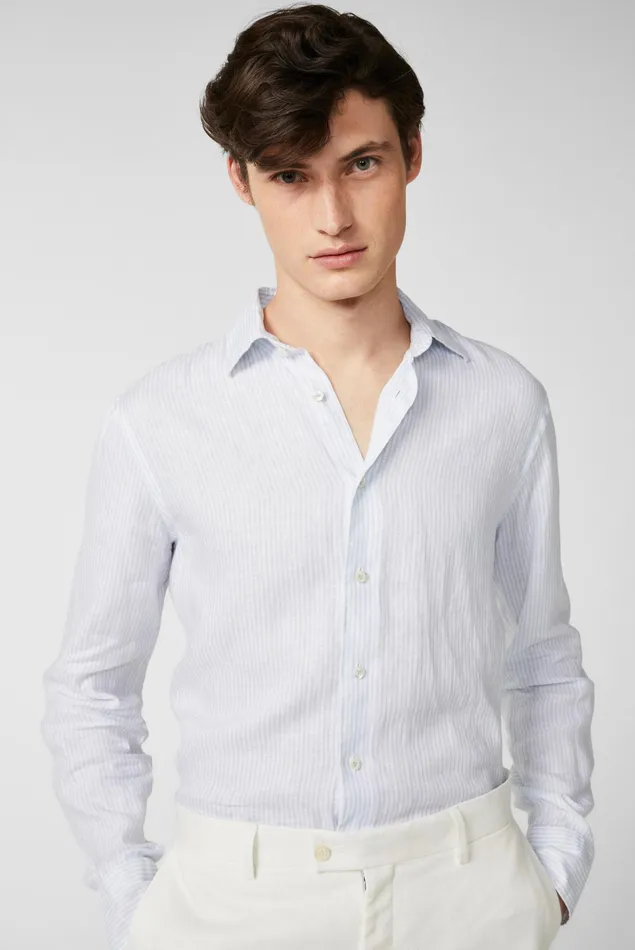Van Laack Linen Shirts Men Striped Linen Shirt Blue