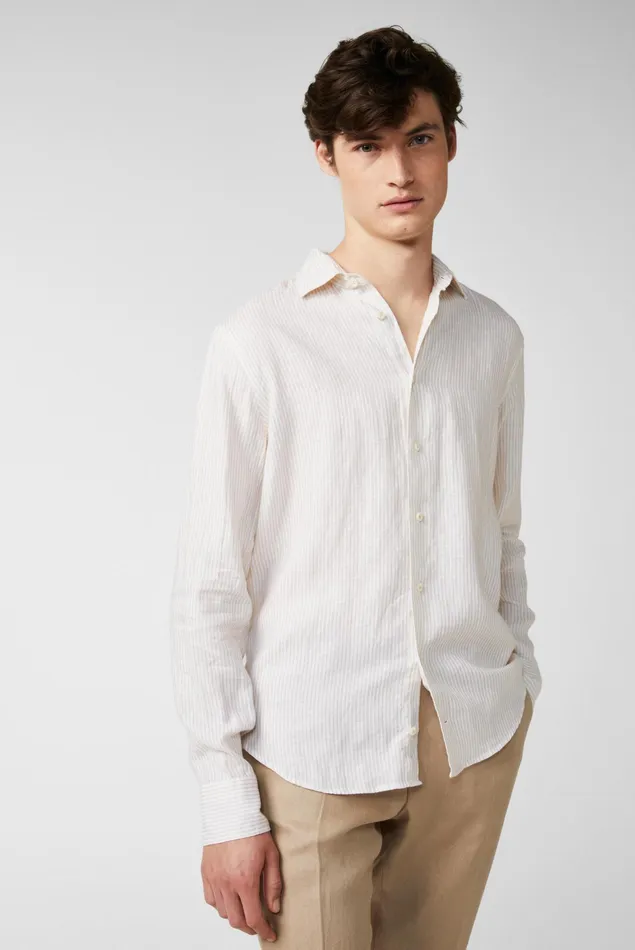 Van Laack Linen Shirts Men Striped Linen Shirt Offwhite