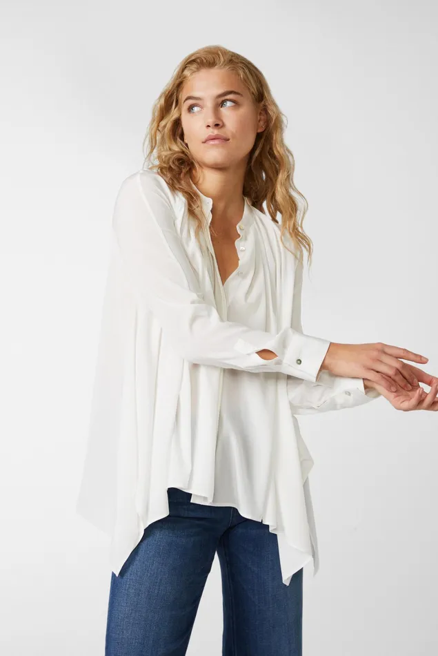 Van Laack Meisterwerk Blouses Women Crepe Blouse With Asymmetric Hem White