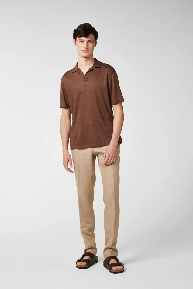 Van Laack Poloshirts Men Linen Jersey Polo Shirt Brown Van Laack Poloshirts Men Linen Jersey Polo Shirt Brown