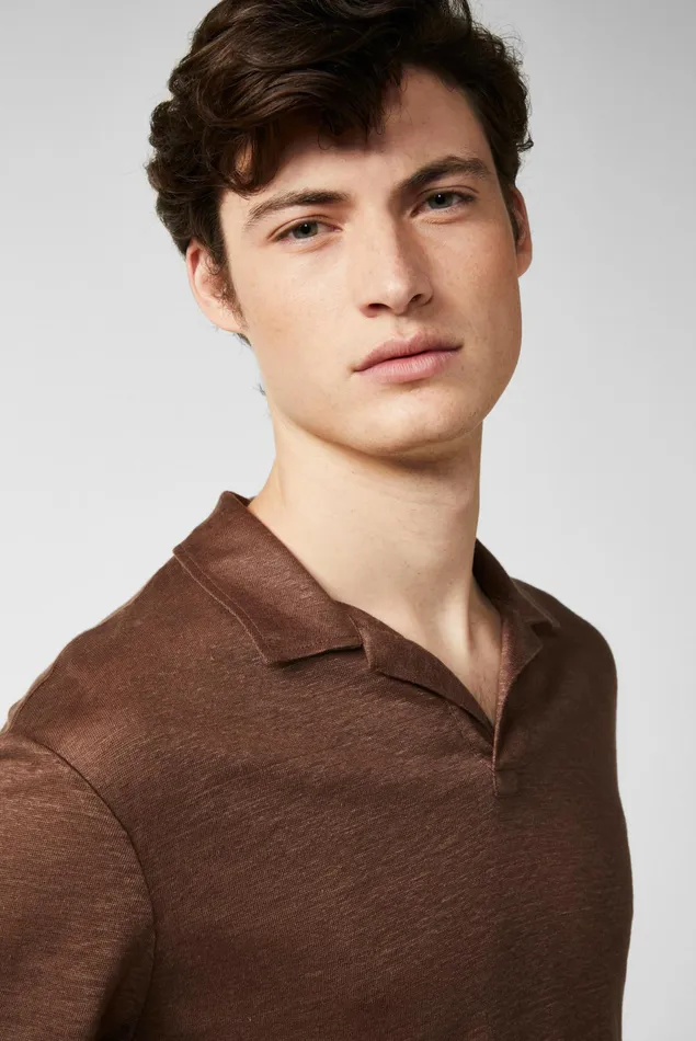 Van Laack Poloshirts Men Linen Jersey Polo Shirt Brown Van Laack Poloshirts Men Linen Jersey Polo Shirt Brown