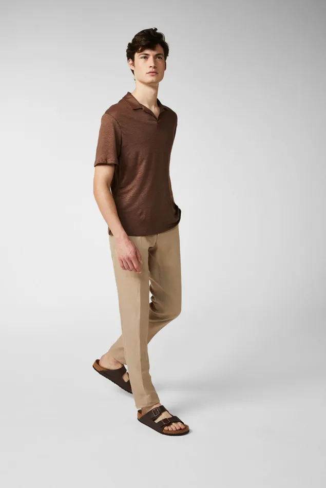 Van Laack Poloshirts Men Linen Jersey Polo Shirt Brown Van Laack Poloshirts Men Linen Jersey Polo Shirt Brown