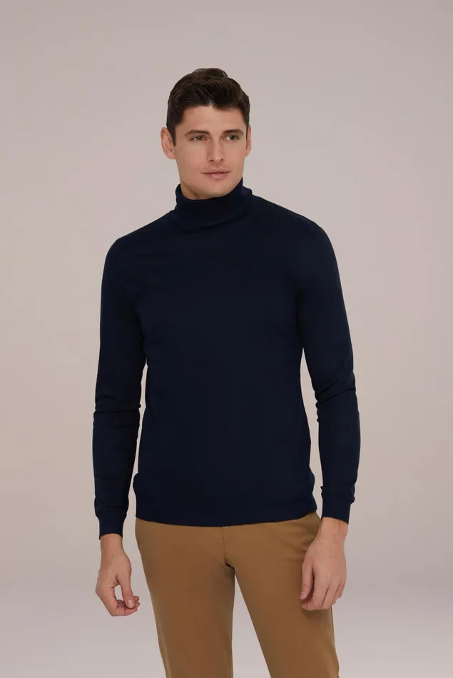 Van Laack Sweaters and Cardigans Men Longsleeve Swiss Cotton Jersey Crew Neck TShirt Navy