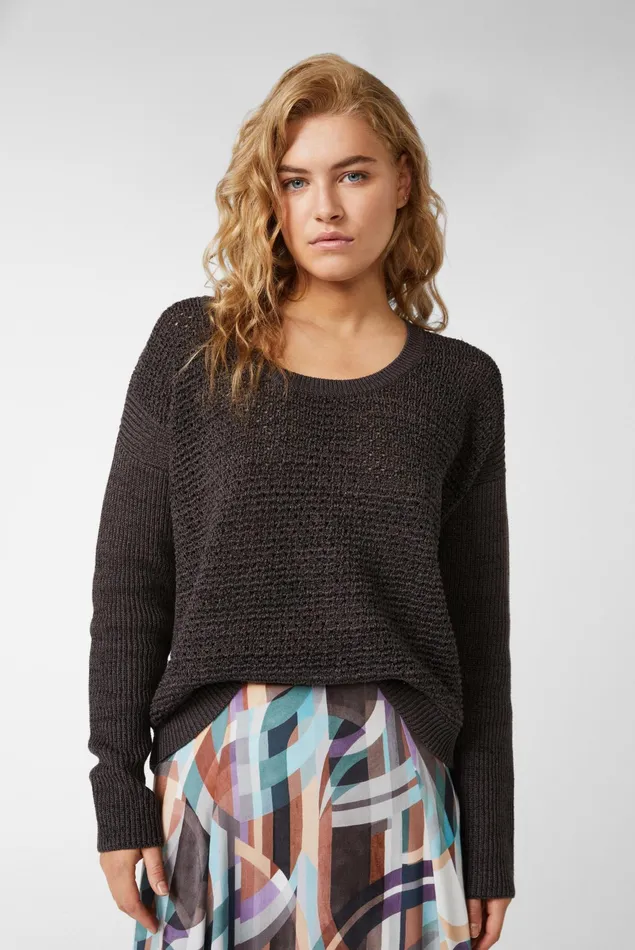 Van Laack Sweaters and Cardigans Women Crewneck Sweater In Cottonlinenlurex Blend Gray
