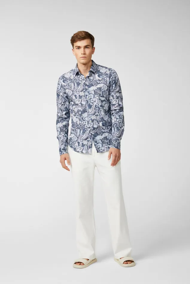 Van Laack TailorFit Shirts Men Poplin Shirt With A Paisley Print Denim Look Blue Van Laack TailorFit Shirts Men Poplin Shirt With A Paisley Print Denim Look Blue