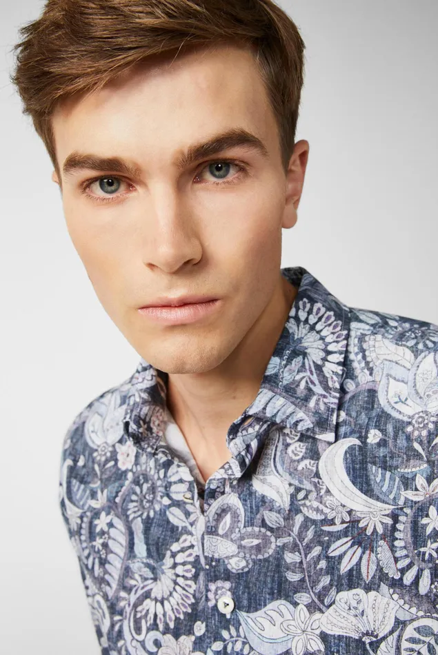 Van Laack TailorFit Shirts Men Poplin Shirt With A Paisley Print Denim Look Blue Van Laack TailorFit Shirts Men Poplin Shirt With A Paisley Print Denim Look Blue