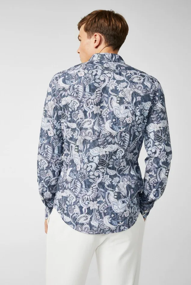 Van Laack TailorFit Shirts Men Poplin Shirt With A Paisley Print Denim Look Blue Van Laack TailorFit Shirts Men Poplin Shirt With A Paisley Print Denim Look Blue