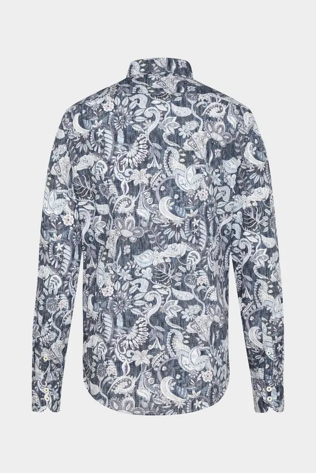 Van Laack TailorFit Shirts Men Poplin Shirt With A Paisley Print Denim Look Blue Van Laack TailorFit Shirts Men Poplin Shirt With A Paisley Print Denim Look Blue