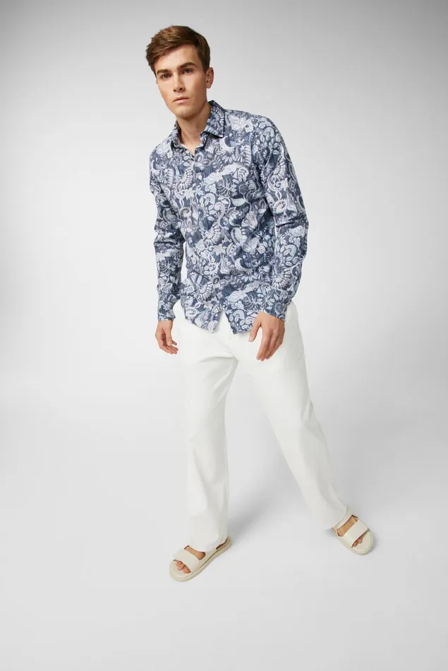 Van Laack TailorFit Shirts Men Poplin Shirt With A Paisley Print Denim Look Blue Van Laack TailorFit Shirts Men Poplin Shirt With A Paisley Print Denim Look Blue