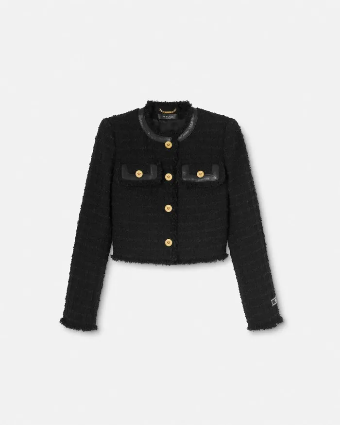 Versace Blazer and Jackets Boucl Tweed Cardigan Jacket Black 8211 Women