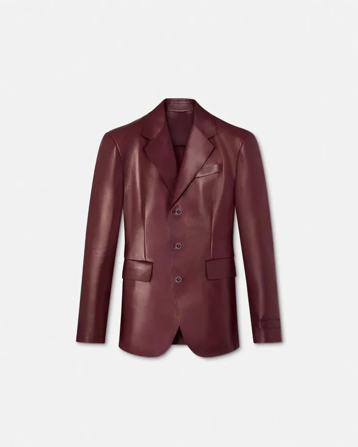 Versace Blazers and Suits Leather SingleBreasted Blazer Burgundy 8211 Men