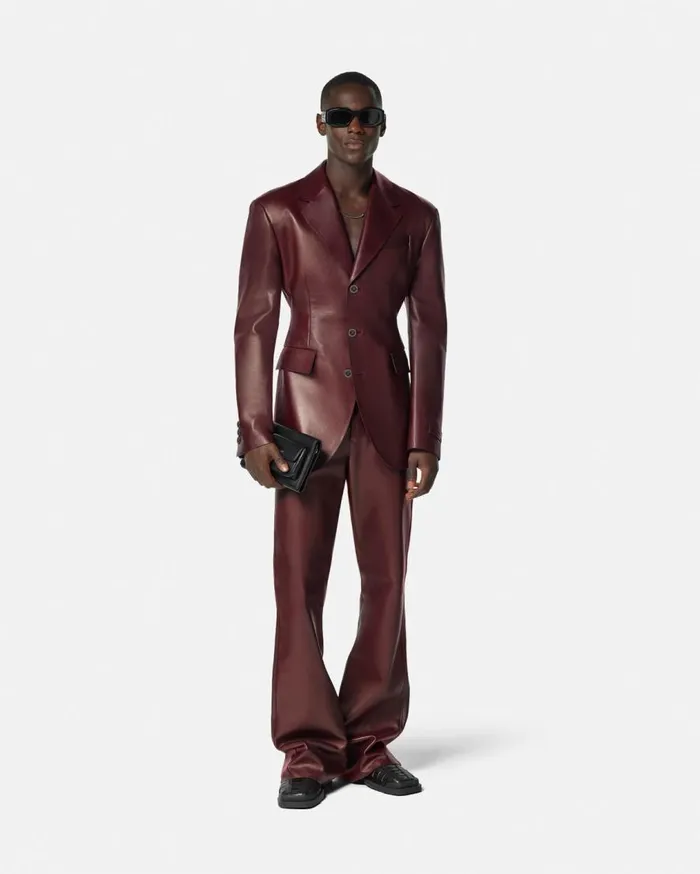 Versace Blazers and Suits Leather SingleBreasted Blazer Burgundy 8211 Men Versace Blazers and Suits Leather SingleBreasted Blazer Burgundy 8211 Men