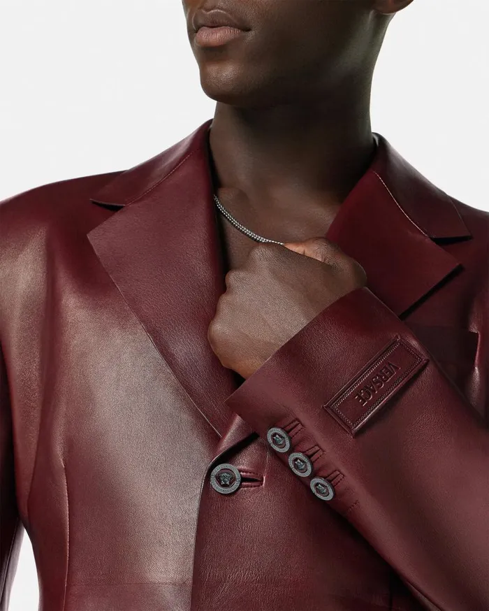 Versace Blazers and Suits Leather SingleBreasted Blazer Burgundy 8211 Men Versace Blazers and Suits Leather SingleBreasted Blazer Burgundy 8211 Men