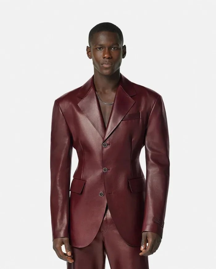Versace Blazers and Suits Leather SingleBreasted Blazer Burgundy 8211 Men Versace Blazers and Suits Leather SingleBreasted Blazer Burgundy 8211 Men