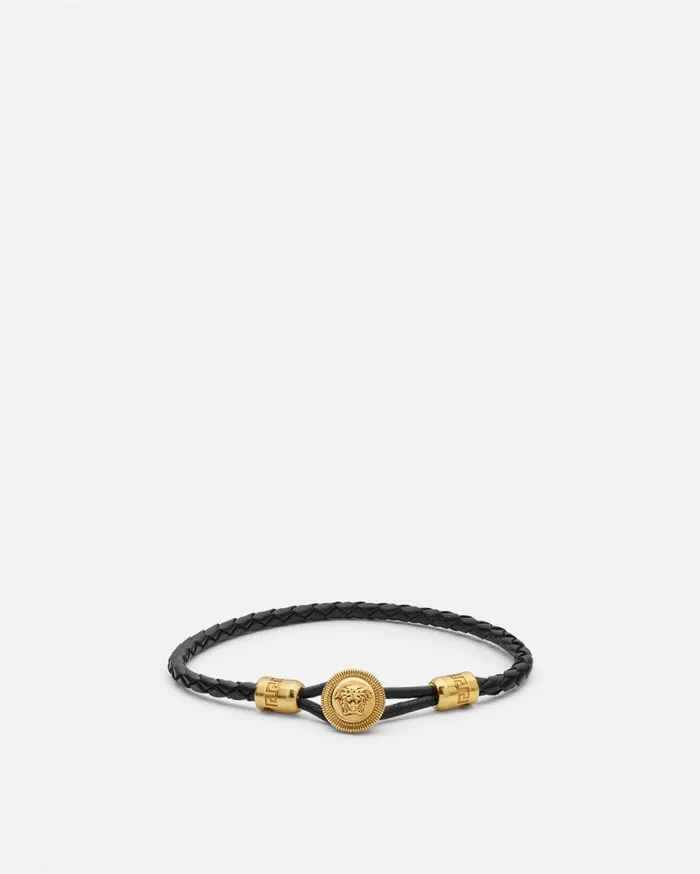 Versace Bracelets Medusa Biggie Braided Leather Bracelet Blackgold 8211 WomenMen