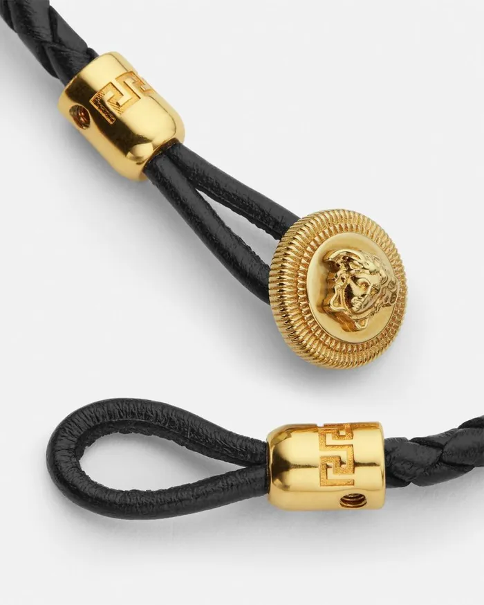 Versace Bracelets Medusa Biggie Braided Leather Bracelet Blackgold 8211 WomenMen Versace Bracelets Medusa Biggie Braided Leather Bracelet Blackgold 8211 WomenMen