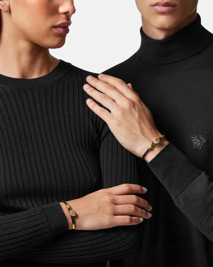 Versace Bracelets Medusa Biggie Braided Leather Bracelet Blackgold 8211 WomenMen Versace Bracelets Medusa Biggie Braided Leather Bracelet Blackgold 8211 WomenMen