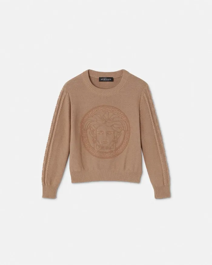 Versace Clothing Medusa Kids Knit Sweater Beige 8211 Children