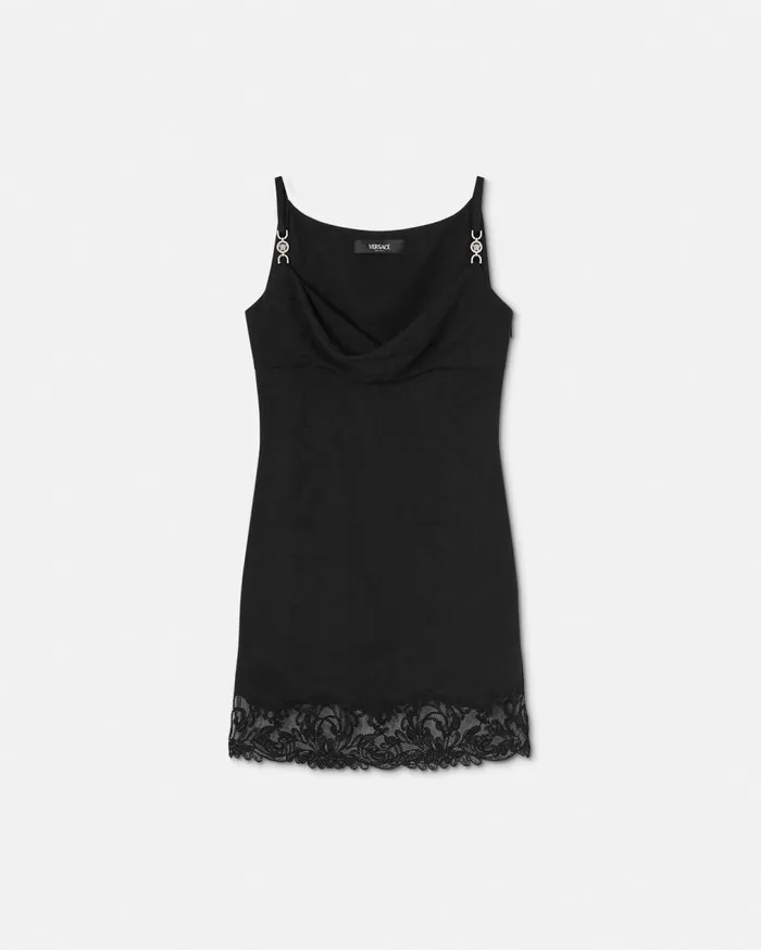 Versace Dresses Barocco Lace Cowl Slip Mini Dress Black 8211 Women