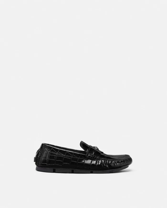 Versace Drivers Medusa CrocEffect Leather Driver Shoes Black 8211 Men