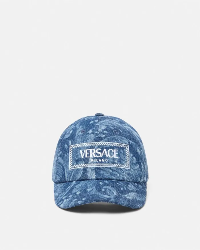 Versace Hats and Caps Barocco Denim Logo Baseball Cap Blue 8211 Women