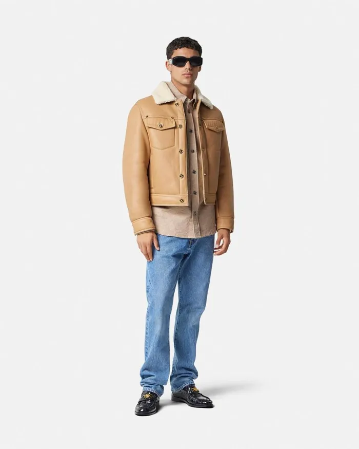 Versace Jackets and Coats Shearling Leather Blouson Jacket Beige 8211 Men Versace Jackets and Coats Shearling Leather Blouson Jacket Beige 8211 Men