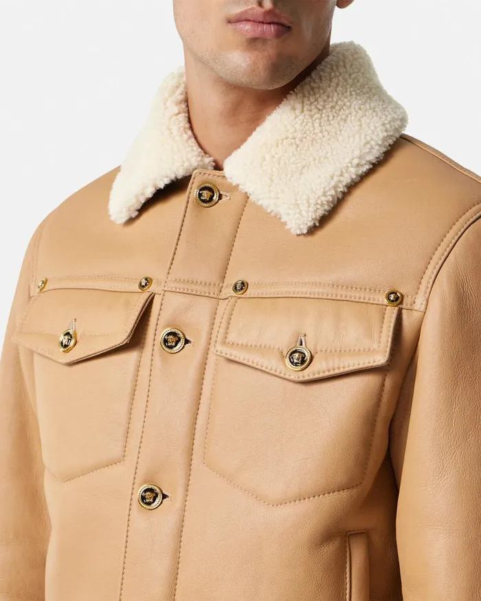 Versace Jackets and Coats Shearling Leather Blouson Jacket Beige 8211 Men Versace Jackets and Coats Shearling Leather Blouson Jacket Beige 8211 Men