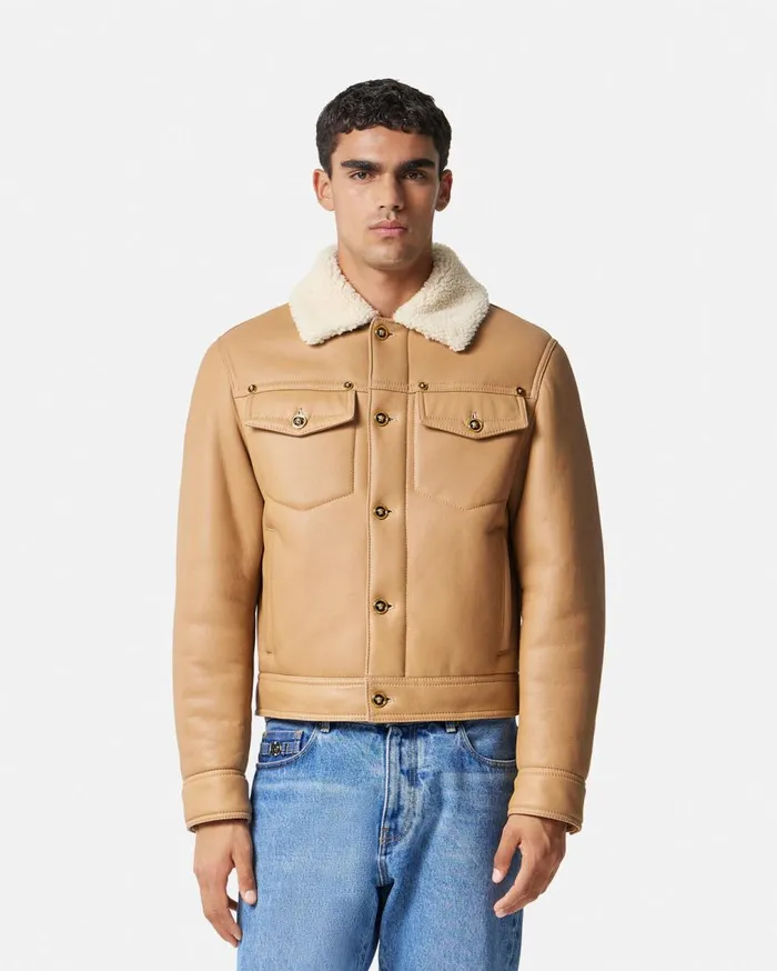 Versace Jackets and Coats Shearling Leather Blouson Jacket Beige 8211 Men Versace Jackets and Coats Shearling Leather Blouson Jacket Beige 8211 Men