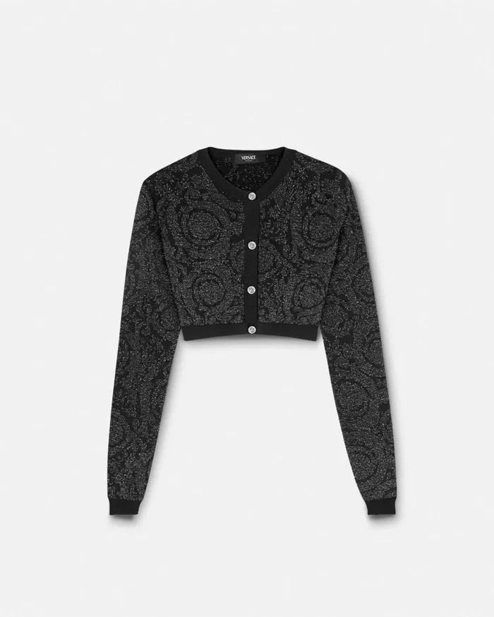 Versace Knitwear Barocco Lurex Crop Knit Cardigan Black 8211 Women