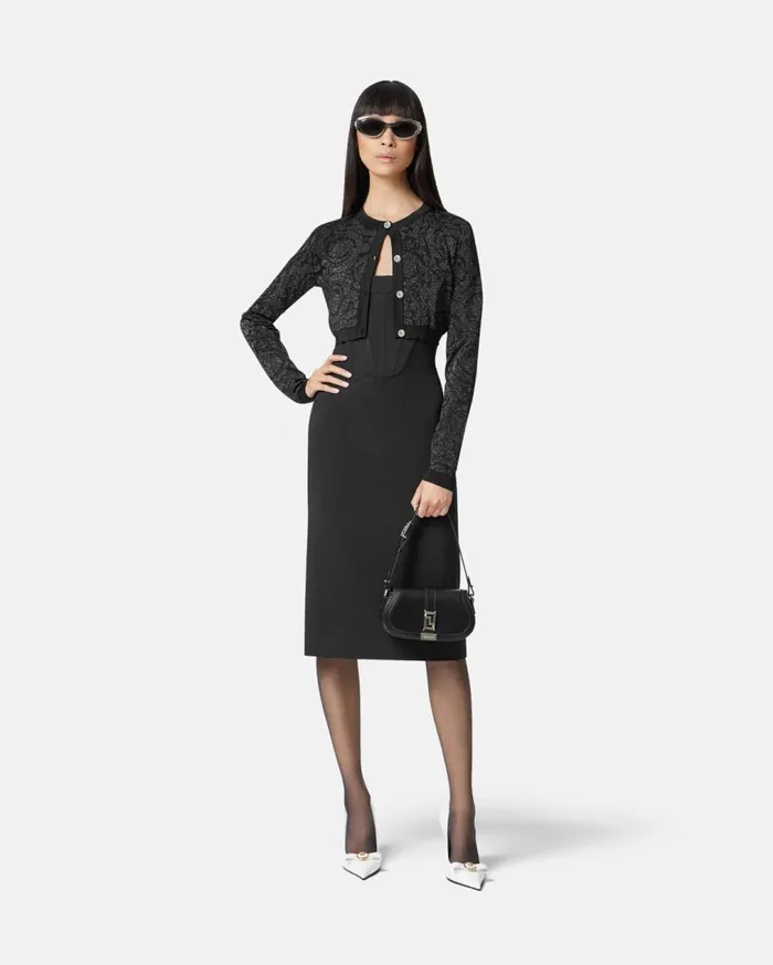 Versace Knitwear Barocco Lurex Crop Knit Cardigan Black 8211 Women Versace Knitwear Barocco Lurex Crop Knit Cardigan Black 8211 Women