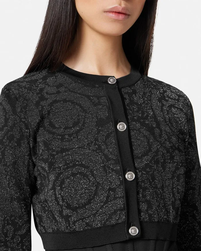 Versace Knitwear Barocco Lurex Crop Knit Cardigan Black 8211 Women Versace Knitwear Barocco Lurex Crop Knit Cardigan Black 8211 Women