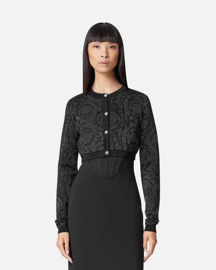 Versace Knitwear Barocco Lurex Crop Knit Cardigan Black 8211 Women Versace Knitwear Barocco Lurex Crop Knit Cardigan Black 8211 Women