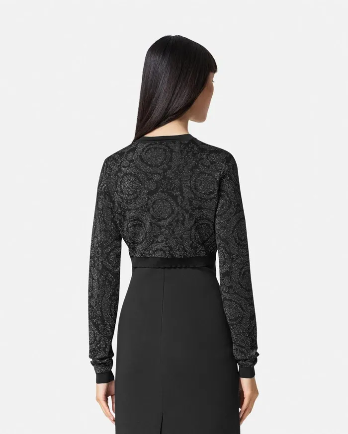 Versace Knitwear Barocco Lurex Crop Knit Cardigan Black 8211 Women Versace Knitwear Barocco Lurex Crop Knit Cardigan Black 8211 Women