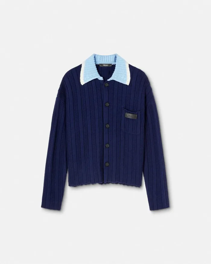 Versace Knitwear Blouson CableKnit Cardigan Blue 8211 Men