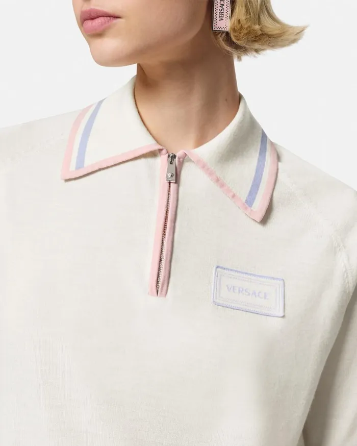 Versace Knitwear Knit Loose Polo Shirt White 8211 Women Versace Knitwear Knit Loose Polo Shirt White 8211 Women