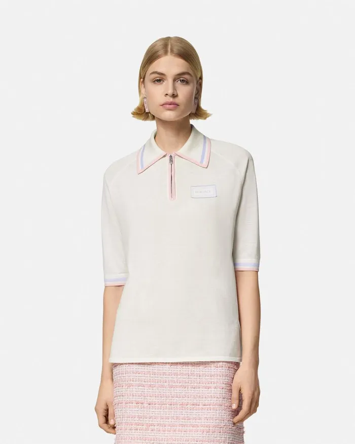 Versace Knitwear Knit Loose Polo Shirt White 8211 Women Versace Knitwear Knit Loose Polo Shirt White 8211 Women