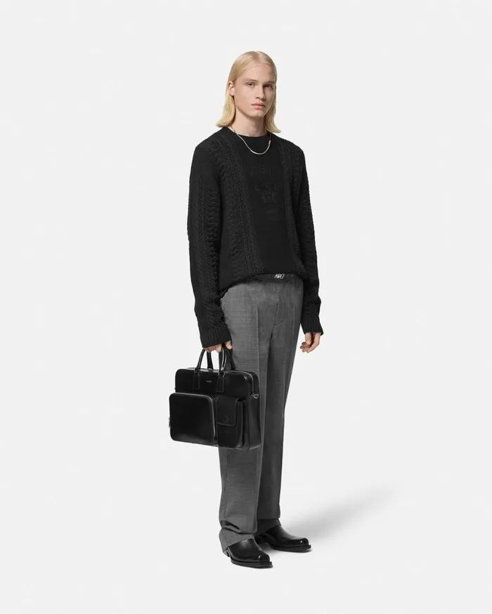 Versace Knitwear Medusa Milano CableKnit Sweater Black 8211 Men Versace Knitwear Medusa Milano CableKnit Sweater Black 8211 Men
