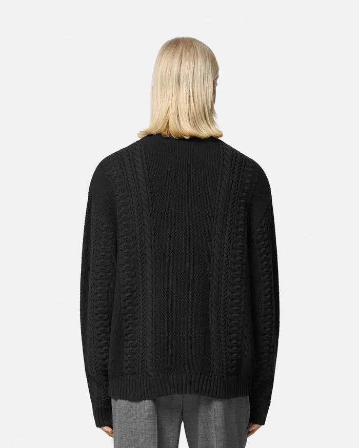 Versace Knitwear Medusa Milano CableKnit Sweater Black 8211 Men Versace Knitwear Medusa Milano CableKnit Sweater Black 8211 Men