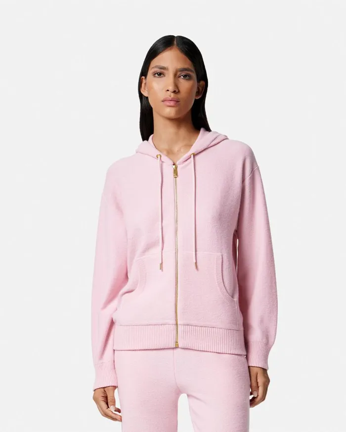 Versace Knitwear Medusa Towel Zip Hoodie Light Pink 8211 Women Versace Knitwear Medusa Towel Zip Hoodie Light Pink 8211 Women